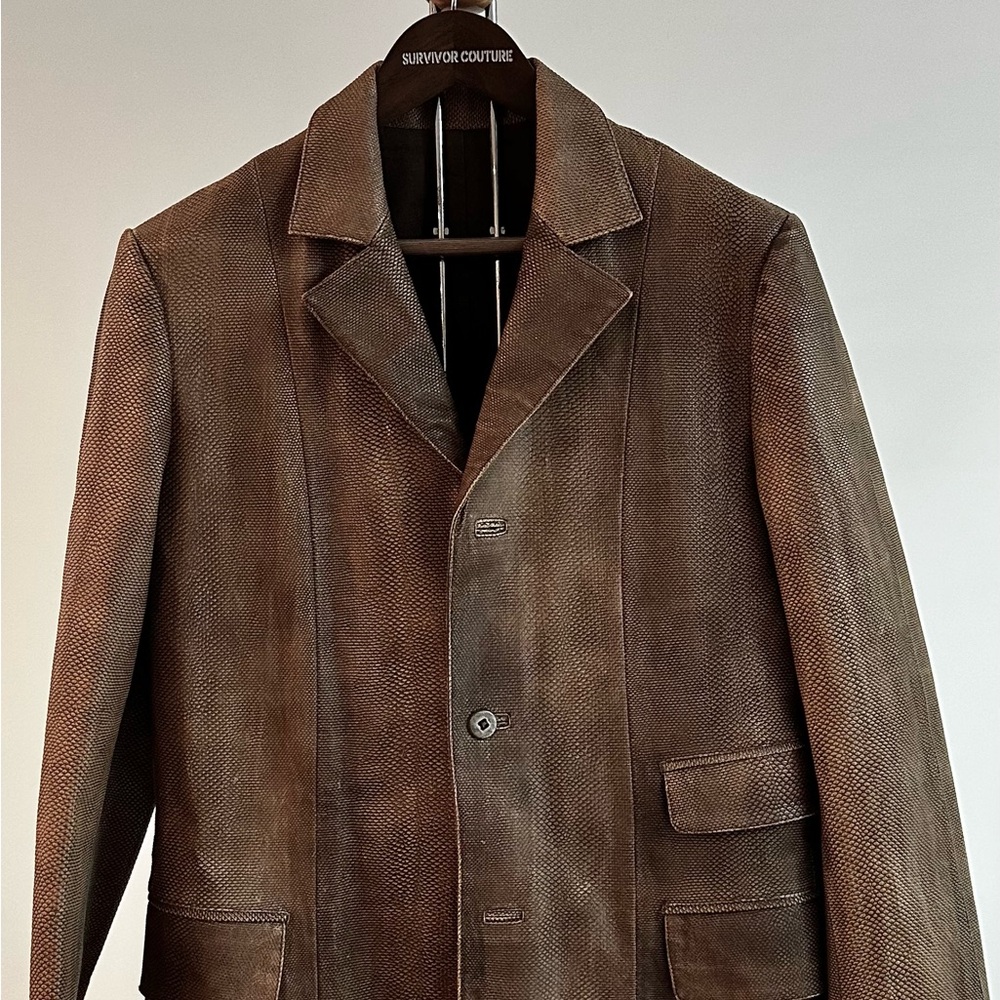 Carpe Diem by Maurizio Altieri Brown Karung Leather Coat with Classic Tailoring